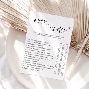 Over or Under Bridal Shower Game, Minimalist Bridal Shower, Modern ...