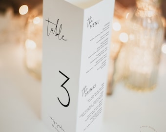 Minimalist Wedding Trifold Table Numbers | Modern Wedding Table Numbers | Tri-fold Table Menu | Triangle Table Stand | Editable Template M4