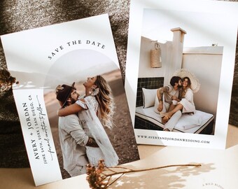 PRINTED + SHIPPED | Minimalist Arch Photo Save the Date with Envelopes | Modern Boho Wedding M9