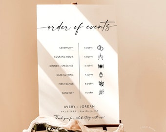 Wedding Order of Events Sign, Timeline, Minimalist, Modern Day, Instant Download, Editable Template, M9