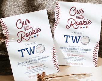 Baseball Second Birthday Invite, Party, 2nd, Softball, Instant Download, Editable Template, R2