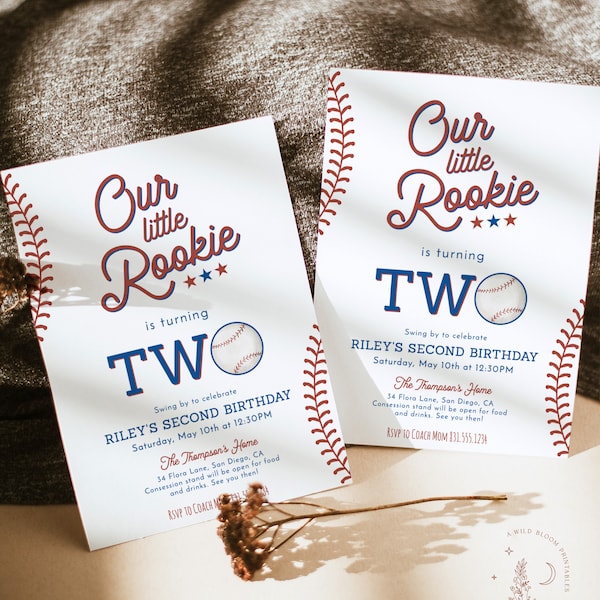 Baseball Second Birthday Invite, Baseball Birthday Party, 2nd Birthday Baseball Invite, Softball Birthday Invite, Editable Template, R2