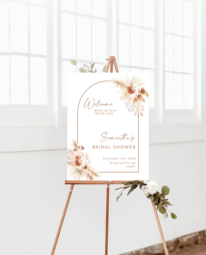 Boho Bridal Shower Welcome Sign Pampas Grass Bridal Shower Welcome Poster Minimalist Welcome Sign Boho Arch Welcome Sign A2 image 9