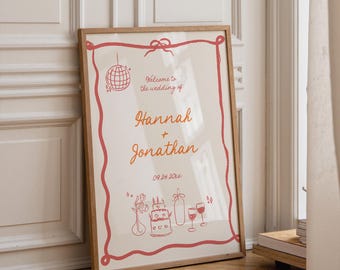 PRINTED + SHIPPED | Disco Ball Wedding Welcome Sign | Retro Dance Party Entrance Poster | 70s Celebration Decor