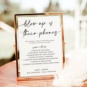 Blow Up Their Phone Sign, Wedding Photo Hunt Game, Minimalist Wedding Sign, Take Action Sign, I Spy Wedding Game, Editable Template, M5