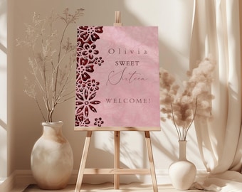 Sweet 16 Welcome Sign | Floral Sweet Sixteen Birthday Poster | Personalized 16th Birthday Party Decor | Printed & Shipped