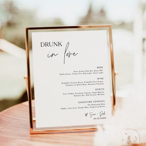 Minimalist Wedding Bar Menu Sign | Drunk In Love | Minimalist Let's Drink | Wedding Drink Sign | Modern Bar Menu Sign | Editable Template M7