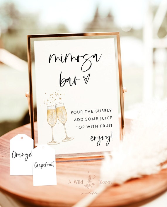 Bridal Shower Mimosa Bar Sign, Juice Tags, Minimalist Brunch, Labels, Modern, Instant Download, Editable Template, M2