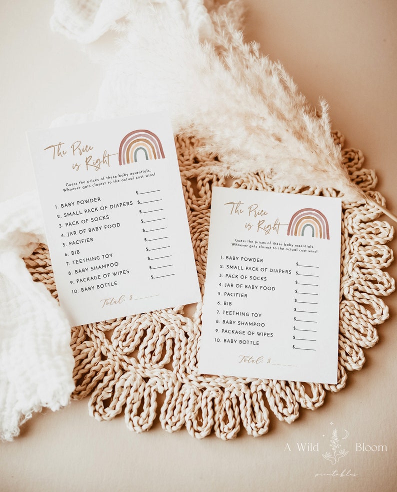 Rainbow Baby Shower Games Gender Neutral Shower Bundle Muted Tones Boho Baby Shower Bohemian Baby Shower Editable Template RB1 image 6