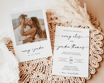 Minimalist Wedding Invitation Template, Editable Modern Invite, Instant Download, Photo, M9