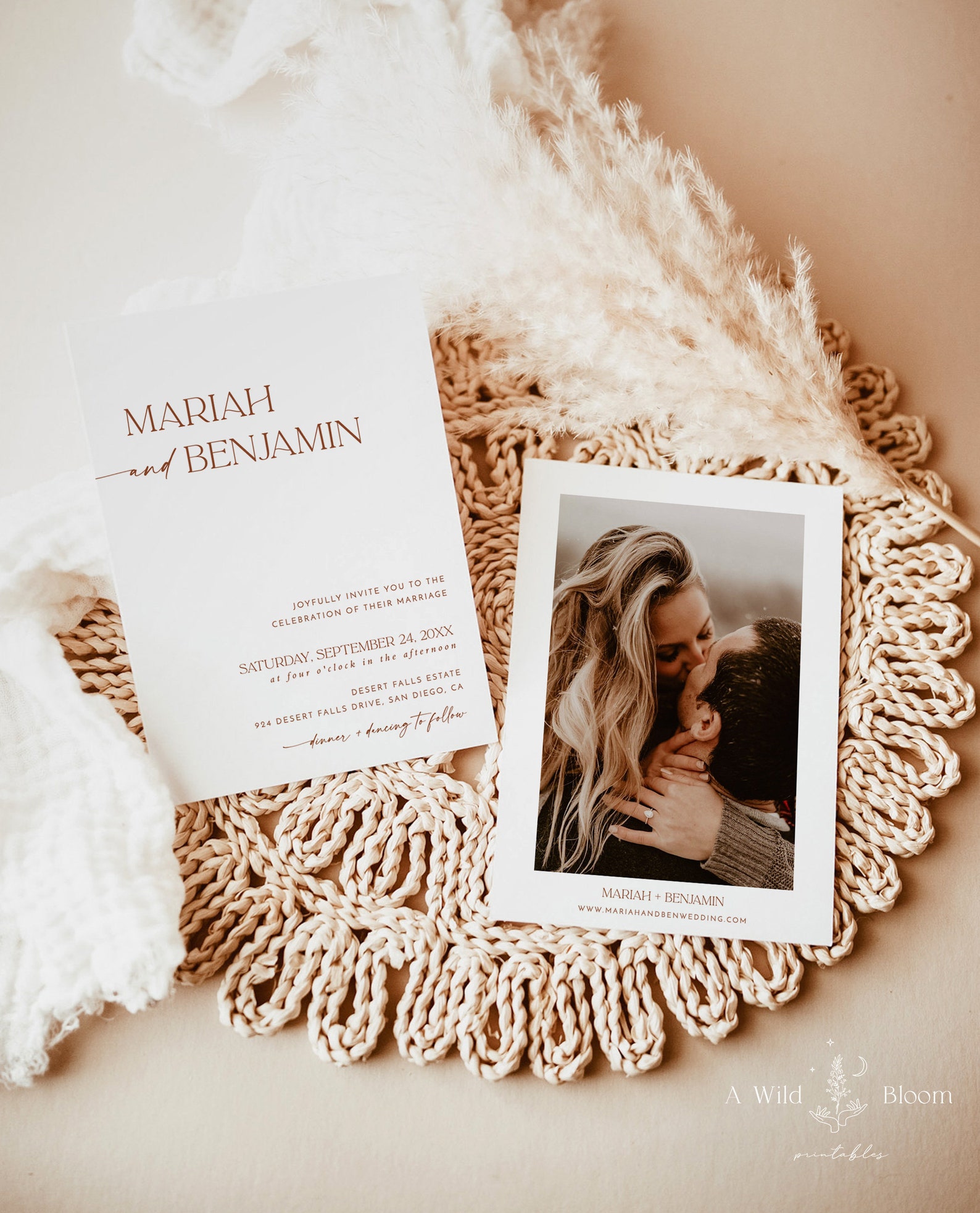 Terracotta Wedding Invitation Template Editable Minimalist - Etsy