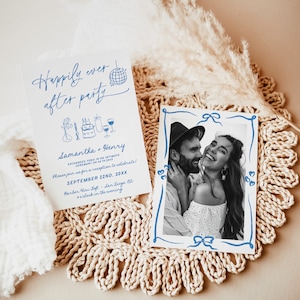 Minimalist Wedding Announcement, Photo Elopement Announcement, Happily Ever After Party Invite, Colorful Disco Ball, Reception Invite H1