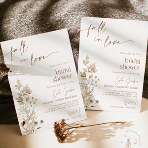 Boho Fall Bridal Shower Invite, Fall in Love Bridal Shower Invite, Wildflower Bridal Shower, Fall Wedding Shower, Editable Template, F4
