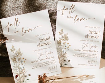 Boho Fall Bridal Shower Invite | Fall in Love Bridal Shower Invite | Wildflower Bridal Shower | Fall Wedding Shower | Editable Template | F4