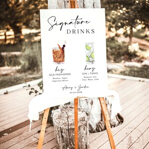 Signature Drinks Sign Template Signature Cocktail Sign Minimalist Wedding Bar Menu Sign His and Hers Bar Sign Editable Template M5 image 2