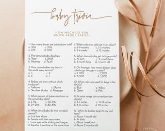 PRINTED + SHIPPED | Baby Trivia Shower Game | Modern Minimalist BM1
