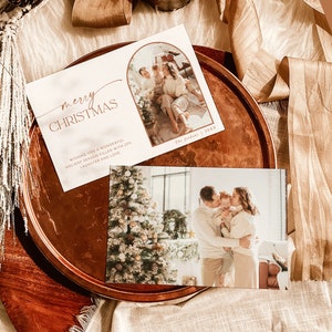 Photo Christmas Card Template, Boho Holiday Card, Minimalist Christmas Card, Arch Christmas Card, Merry Christmas, Editable Template M9