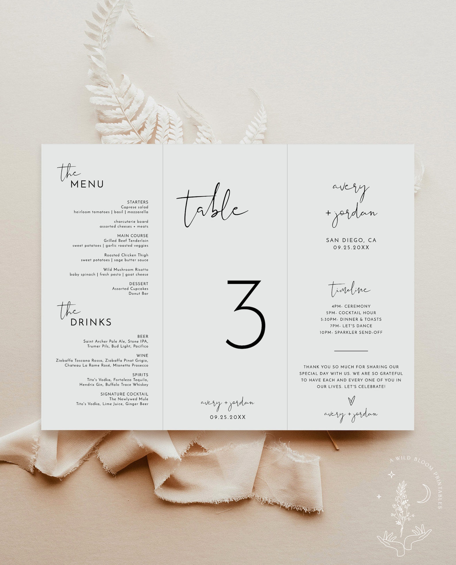 Minimalist Wedding Trifold Table Numbers, Modern Wedding Table Numbers ...