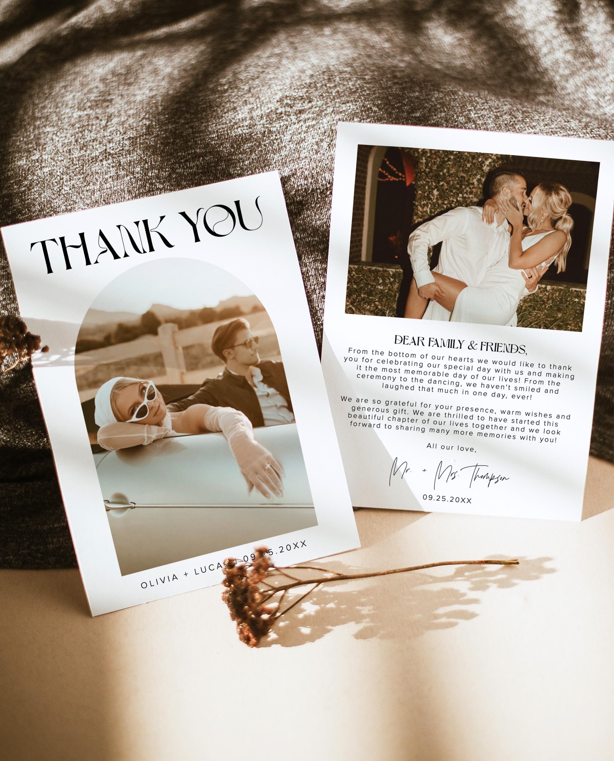PRINTED + SHIPPED | Modern Wedding Thank You Card With Envelopes ...