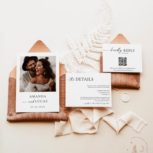 Minimalist Wedding Invitation Template, Boho Wedding Invitation,  Modern Wedding Invite, Photo Wedding Invitation, Editable Template M9