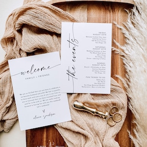 Minimalist Wedding Events Card, Modern Weekend Events, Wedding Itinerary, Welcome Bag, Wedding Timeline Schedule, Editable Template M9