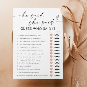 He Said She Said Game, Guess Who Mommy or Daddy Game, Gender Neutral Baby Shower, Minimalist Baby Shower Game, Editable Template M9