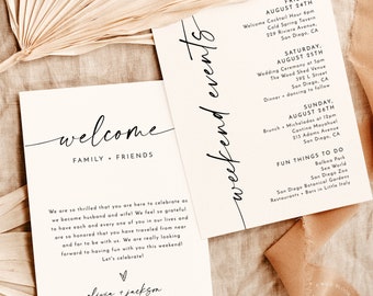 Minimalist Wedding Events Card, Modern Weekend Events, Wedding Itinerary, Welcome Bag, Wedding Timeline Schedule, Editable Template M9