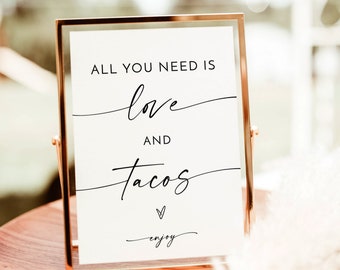 Love and Tacos Sign Template, Taco Bar, Minimalist Wedding, Modern Bridal Shower, Rehearsal Dinner, Instant Download, Editable Template, M9