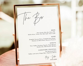 Placa de casamento The Bar, menu de bar de casamento minimalista, placa de bebida de casamento, placa de menu de bebida moderna, menu de barra de casamento, modelo editável, M7