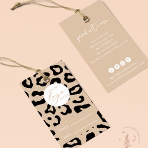 Leopard Print Small Business Hang Tag, Boutique Clothing Tag Template, Modern Minimalist Product Tag, Editable Retail Tags