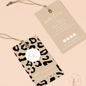 Leopard Print Small Business Hang Tag | Boutique Clothing Tag Template | Modern Minimalist Product Tag | Editable Retail Tags