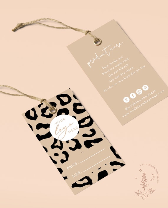 Leopard Print Small Business Hang Tag Boutique Clothing Tag Template Modern  Minimalist Product Tag Editable Retail Tags 