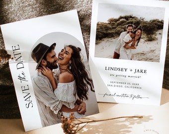 Minimalist Save the Date Template | Photo Save the Date Invite | Wedding Save the Date | Boho Save the Date Cards | Editable Template | M9