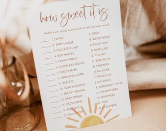 PRINTED + SHIPPED | Candy Match How Sweet It Is Baby Shower Game | Boho Sunshine S2