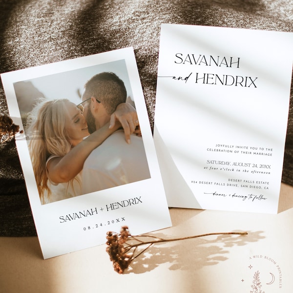 Modern Minimalist Wedding Invitation Template, Editable Invite, Instant Download, Photo, D1