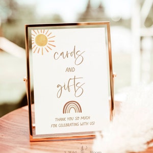 Karten und Geschenke Schild, Regenbogen Babypartyschild, Sunshine Babyparty, Babypartygeschenk Schild, Gender Neutral, Sommer Babyparty, S2