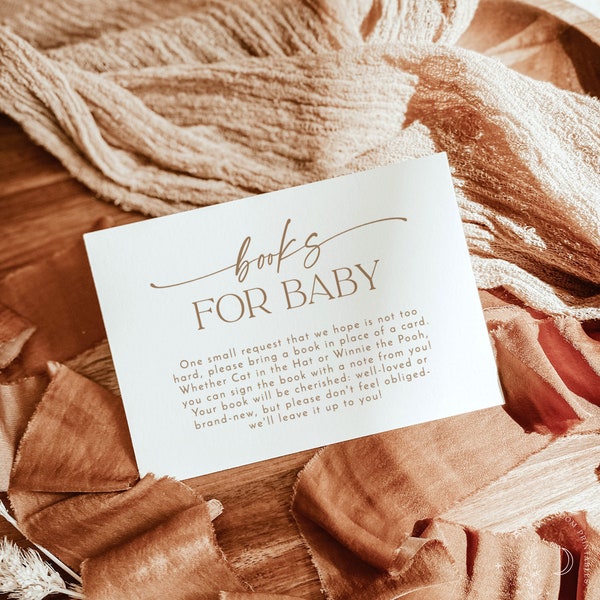 Bücher für Babykarte, Boho-Babyparty, geschlechtsneutrale Babyparty, Buchanfrageeinlage, Junge-Babyparty, bearbeitbare Vorlage | A5