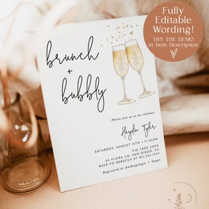 Brunch & Bubbly Bridal Shower Invitation Wedding Shower Invite Champagne Shower Minimalist Bridal Shower Invite Editable Template B2 image 2