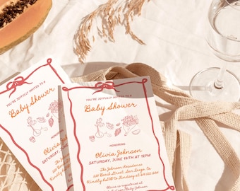 PRINTED + SHIPPED | Baby Shower Invitation Hand Drawn | Baby In Bloom Theme