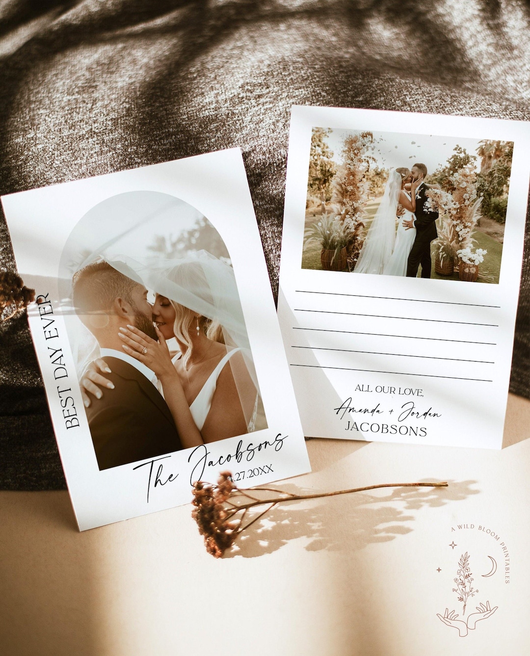 PRINTED + SHIPPED | Wedding Photo Thank You Card With Envelopes ...