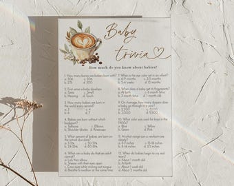 PRINTED + SHIPPED | Coffee Baby Shower Trivia Game Latte Baby Is Brewing Gender Neutral Baby Shower Games Guessing Card