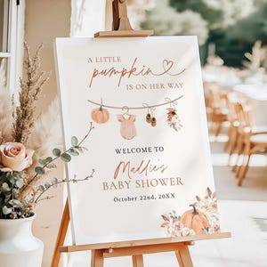 Printed + Shipped Fall Pumpkin Baby Shower Welcome Sign, A Little Pumpkin is on Her Way, Girl Baby Shower, Pumpkin Baby Shower Welcome F5