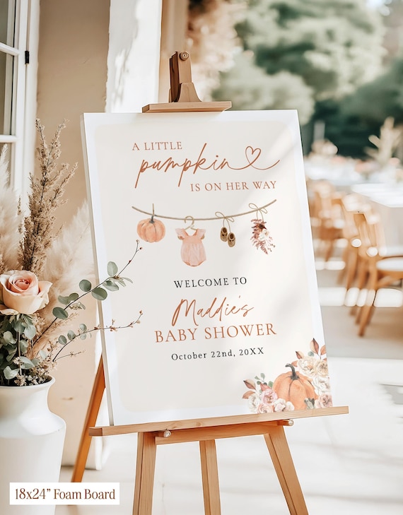 Fall Pumpkin Baby Shower Welcome Sign, A Little Pumpkin is on Her Way, Girl Baby Shower, Pumpkin Baby Shower Welcome | Printed & Shipped