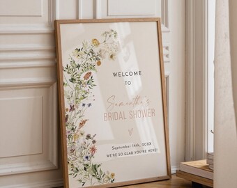 PRINTED + SHIPPED | Wildflower Bridal Shower Welcome Sign | Dried Botanical Wedding Entrance Poster | Meadow Floral Event Decor