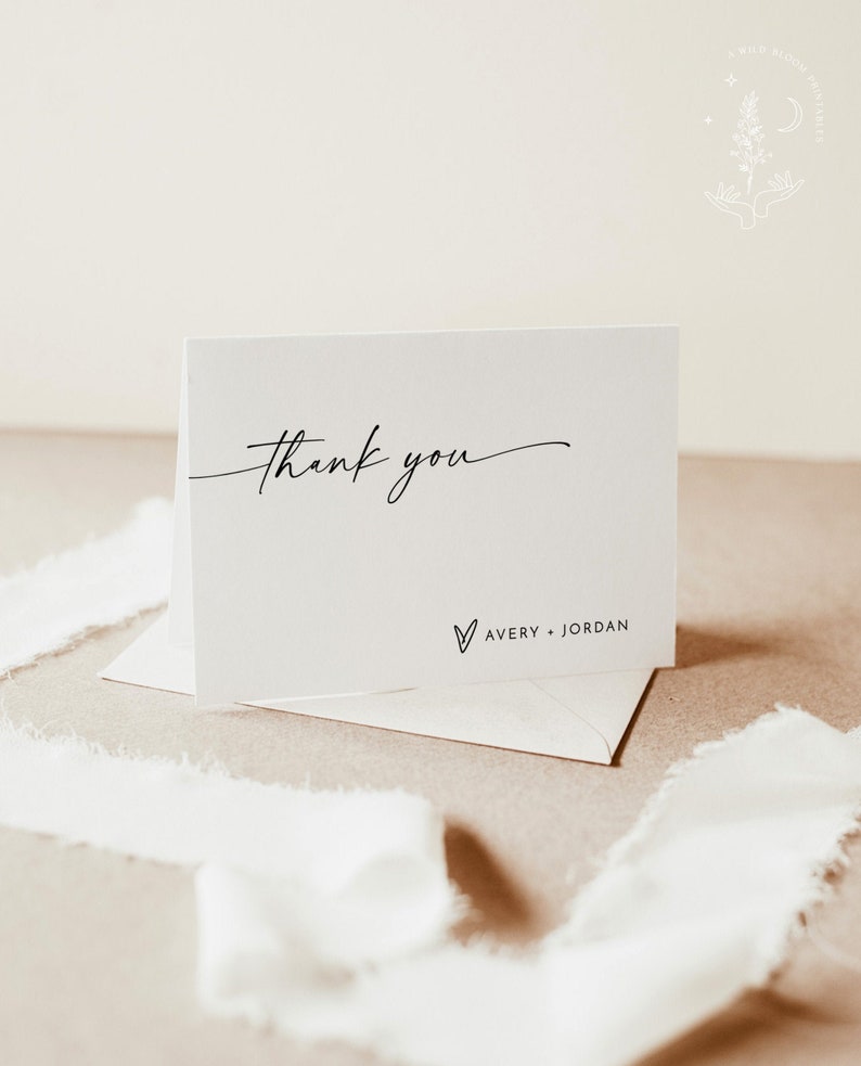 Minimalist Thank You Card, Thank You Card, Bridal Shower Thank You Cards, Modern Minimalist Wedding, Editable Template, M9 image 1