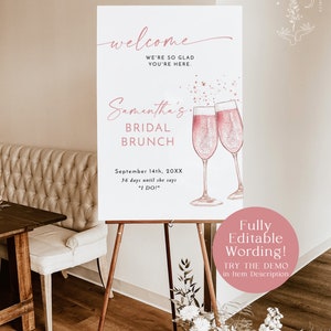 Bridal Shower Welcome Sign Boho Bridal Brunch Welcome Poster Brunch & Bubbly Welcome Sign Boho Shower Welcome Sign Template B2 image 3