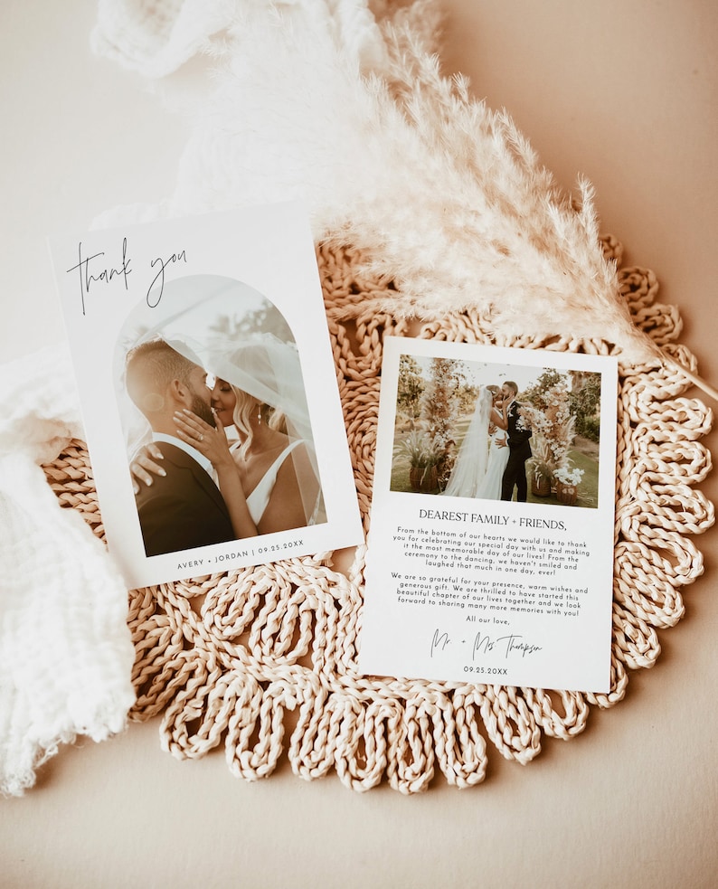 Modern Wedding Thank You Card, Minimalist Wedding Photo Thank You Card ...