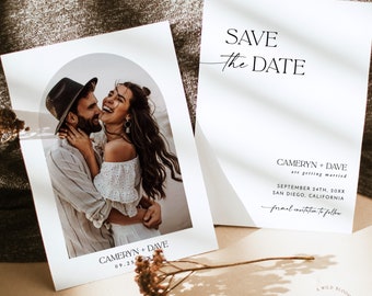 Modello per Save the Date con foto Boho, minimale, moderno, biglietto, download immediato, modello modificabile, D1