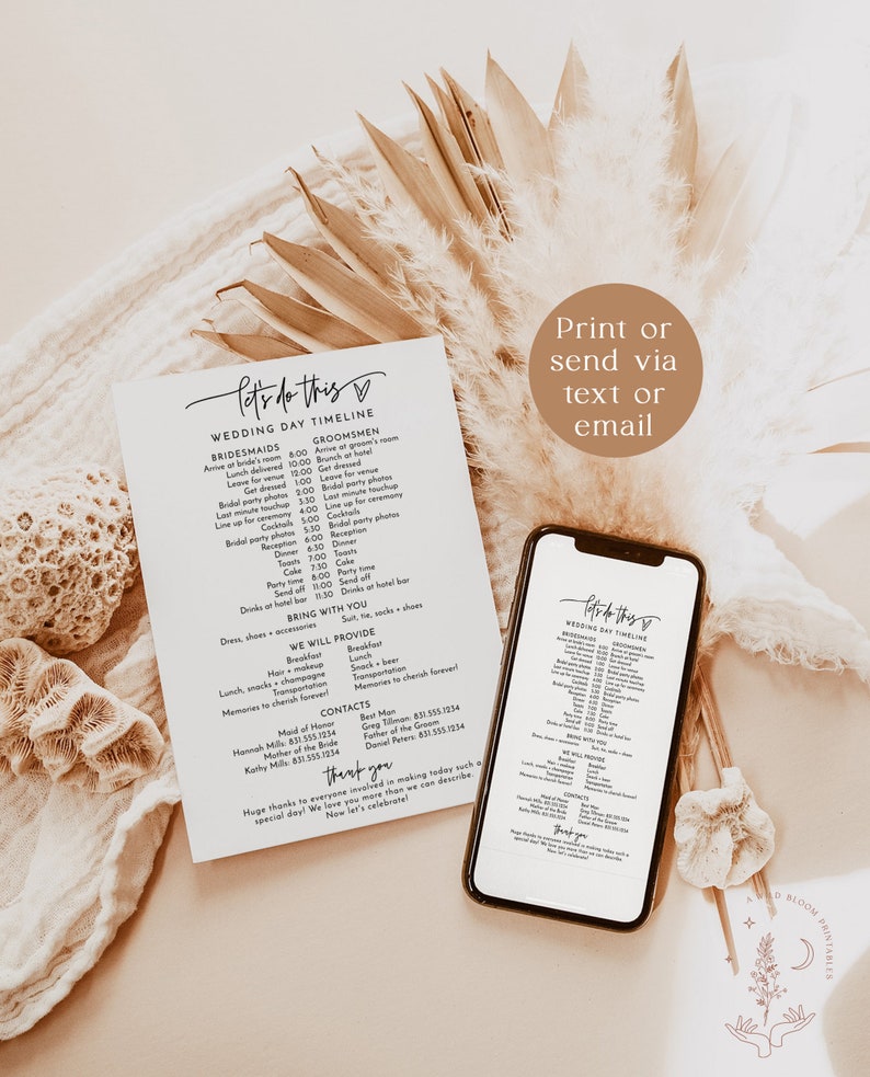 Wedding Party Timeline Printable Wedding Day Schedule Bridal Party Timeline Editable Template Wedding Party Itinerary Schedule M8 image 4