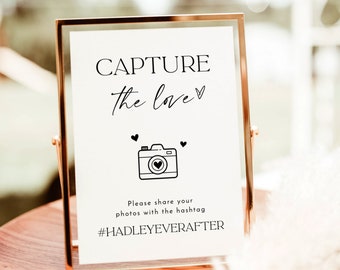 Capturez le signe de l'amour, signe de photo de mariage minimaliste, signe de hashtag de mariage minimaliste moderne, signe de hashtag de médias sociaux de mariage, D1